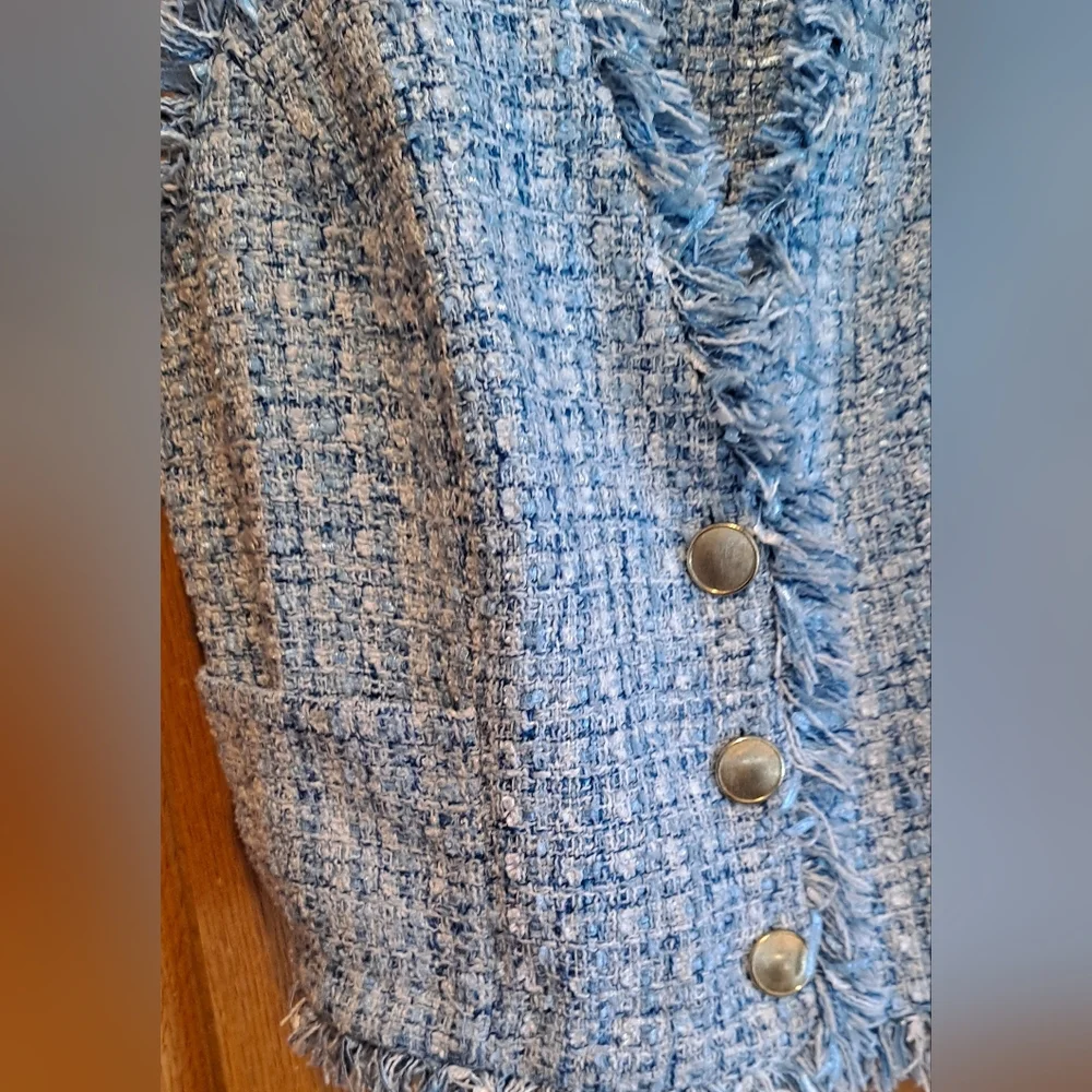 Anthropologie Maeve Blue Tweed Shell Vest - Picture 6 of 8